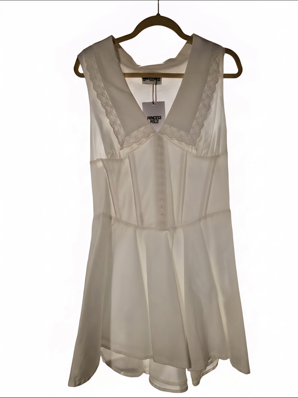 Sold Out Princess Polly Ivory Lace-Trim V-Neck Mini Dress